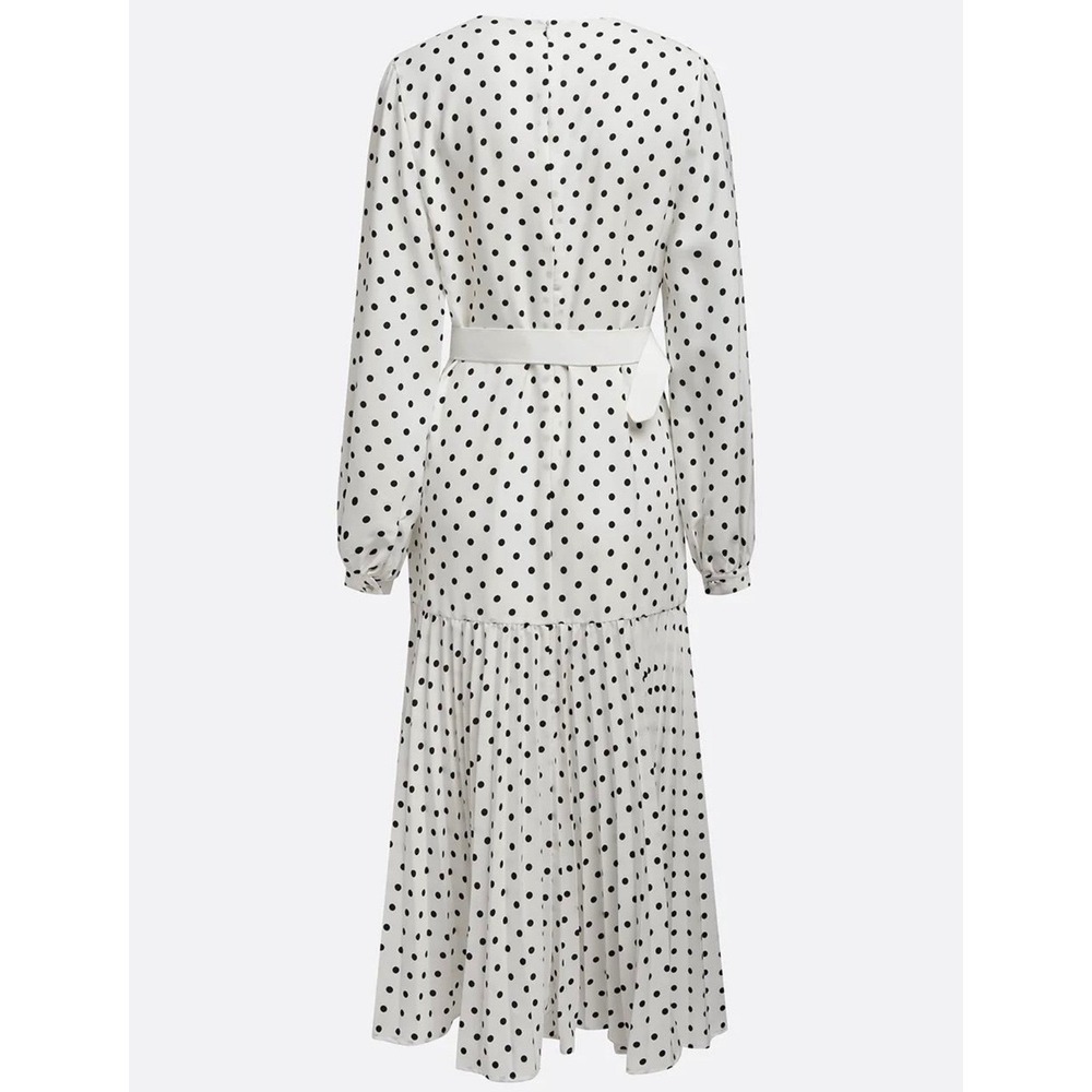 FEHAUTE White Black Polka Dot Pleated Maxi Dress Balloon Sleeve A-Line Sz 10 NWT - Picture 14 of 16